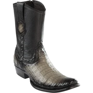 Botas Cortas de Cocodrilo Caiman Panza Original Punta Dubai Cuadrada Color Gris Difuminado - Wild West Boots