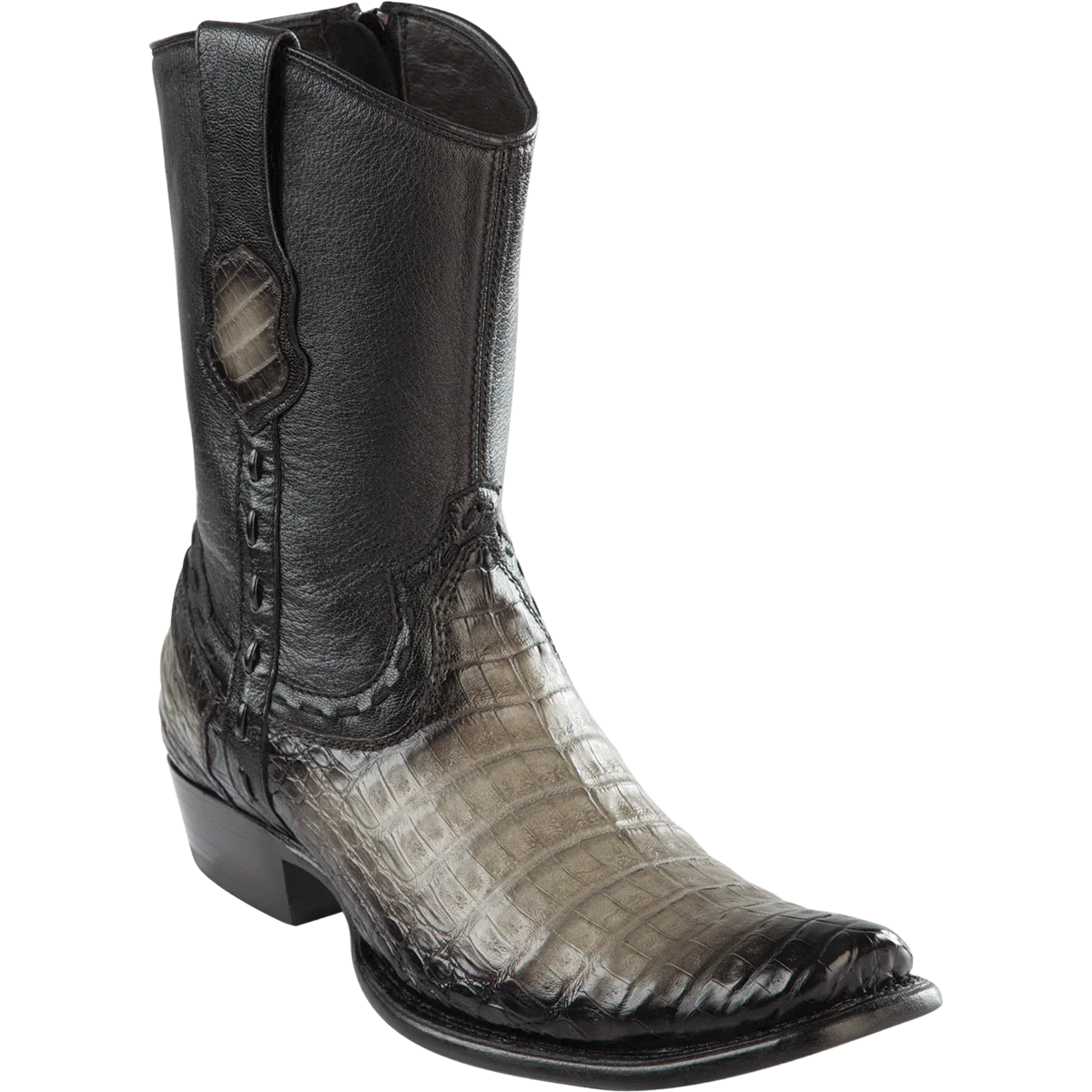Botas Cortas de Cocodrilo Caiman Panza Original Punta Dubai Cuadrada Color Gris Difuminado - Wild West Boots