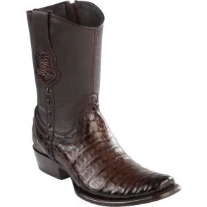 Botas Cortas de Cocodrilo Caiman Panza Original Punta Dubai Cuadrada Color Cafe Difuminado - Wild West Boots