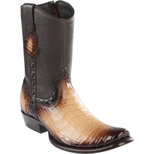 Botas Cortas de Cocodrilo Caiman Panza Original Punta Dubai Cuadrada Color Arena Difuminado - Wild West Boots
