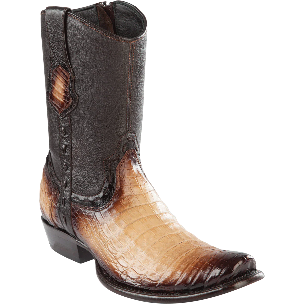 Botas Cortas de Cocodrilo Caiman Panza Original Punta Dubai Cuadrada Color Arena Difuminado - Wild West Boots