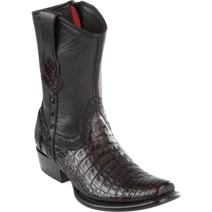 Botas Cortas de Cocodrilo Caiman Panza Original Punta Dubai Cuadrada Color Negro Rojizo - Wild West Boots