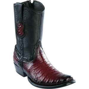 Botas Cortas de Cocodrilo Caiman Panza Original Punta Dubai Cuadrada Color Vino Difuminado - Wild West Boots