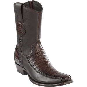 Botas Cortas de Cocodrilo Caiman Panza y Venado Original Punta Dubai Cuadrada Color Cafe Difuminado - Wild West Boots
