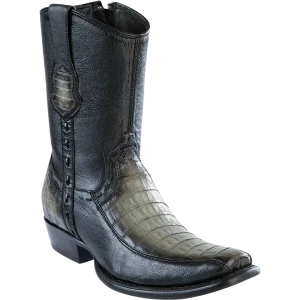 Botas Cortas de Cocodrilo Caiman Panza y Venado Original Punta Dubai Cuadrada Color Gris Difuminado - Wild West Boots