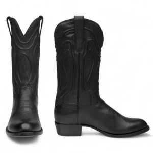 Bota de Piel Original Punta Redonda Color Negro - Bachesto