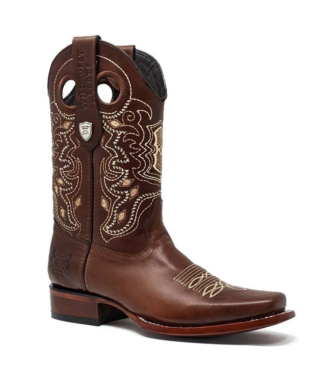 Botas de Piel Original Punta Rodeo Cuadrada Color Cafe - Wild West Boots - Imagen 3