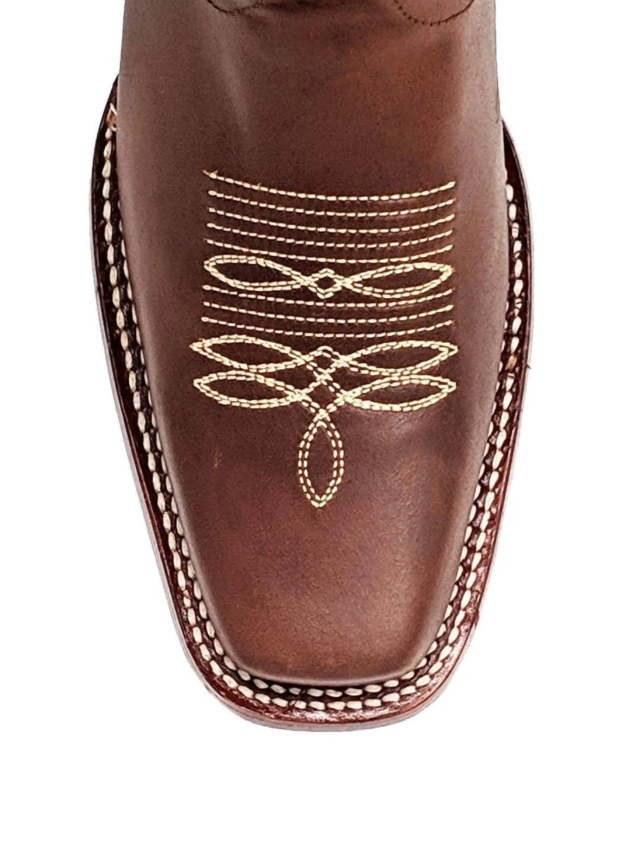 Botas de Piel Original Punta Rodeo Cuadrada Color Cafe - Wild West Boots - Imagen 5