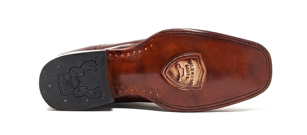 Botas de Piel Original Punta Rodeo Cuadrada Color Cafe - Wild West Boots - Imagen 6