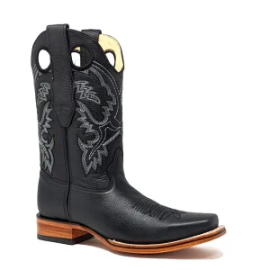 Botas de Piel Original Punta Rodeo Cuadrada Ancha Color Negro - Los Altos Boots