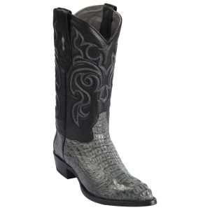 Botas de Piel de Cocodrilo Caiman Lomo Horma Puntal Color Gris- Los Altos Boots