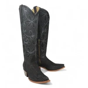 Botas Altas de Cuero Original para Mujer Color Negro Piton Q34T5705