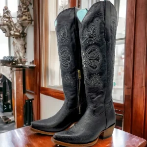 Botas Altas de Cuero Original para Mujer Color Negro Q34T5205