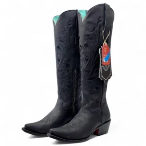 Botas Altas de Cuero Original para Mujer Color Negro Q34T6205