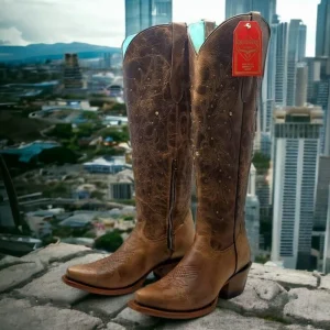 Botas Altas de Cuero Original para Mujer Color Tan Q34T5259