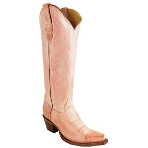 Botas Altas de Piel Original Punta Recortada Para Dama Color Rosa - Los Altos Boots