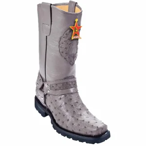 Botas Biker de Avestruz Original Color Gris - Los Altos Boots