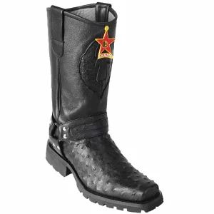 Botas Biker de Avestruz Original Color Negro - Los Altos Boots