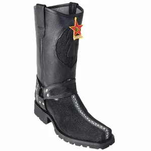 Botas Biker de Mantarraya Original Perla Completa Color Negro - Los Altos Boots