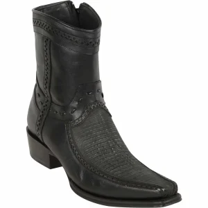 Botas Cortas de Armadillo Teju Original Punta Europea Color Negro Lijado - Los Altos Boots