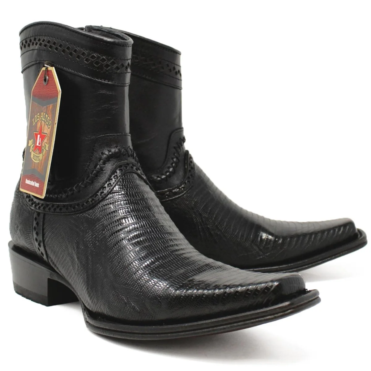 Botas Cortas de Armadillo Teju Original Punta Europea Color Negro - Los Altos Boots - Imagen 3