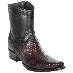 Botas Cortas de Armadillo Teju Original Punta Europea Color Negro Rojizo - Los Altos Boots