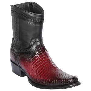 Botas Cortas de Armadillo Teju Original Punta Europea Color Vino Difuminado - Los Altos Boots