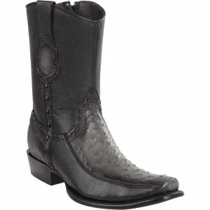 Botas Cortas de Avestruz Original Horma Dubai Color Gris Difuminado - Wild West Boots