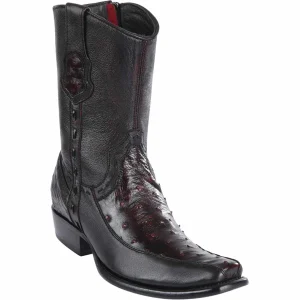 Botas Cortas de Avestruz Original Horma Dubai Color Negro Rojizo - Wild West Boots