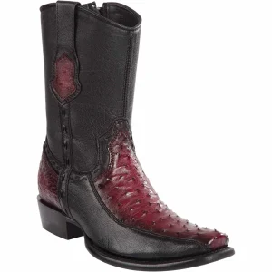 Botas Cortas de Avestruz Original Horma Dubai Color Vino Difuminado - Wild West Boots