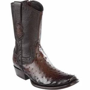 Botas Cortas de Avestruz Original Punta Dubai Cuadrada Color Cafe Difuminado - Wild West Boots