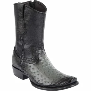 Botas Cortas de Avestruz Original Punta Dubai Cuadrada Color Gris Difuminado - Wild West Boots