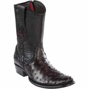 Botas Cortas de Avestruz Original Punta Dubai Cuadrada Color Negro Rojizo - Wild West Boots