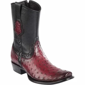 Botas Cortas de Avestruz Original Punta Dubai Cuadrada Color Vino Difuminado - Wild West Boots