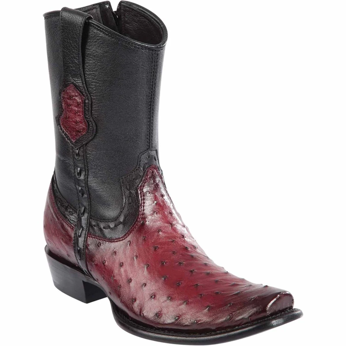 Botas Cortas de Avestruz Original Punta Dubai Cuadrada Color Vino Difuminado - Wild West Boots