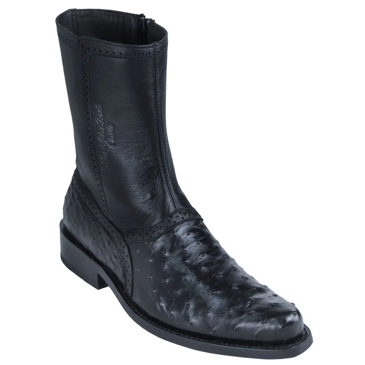 Botas Cortas de Avestruz Original Punta Oval Color Negro - Los Altos Boots - Imagen 2