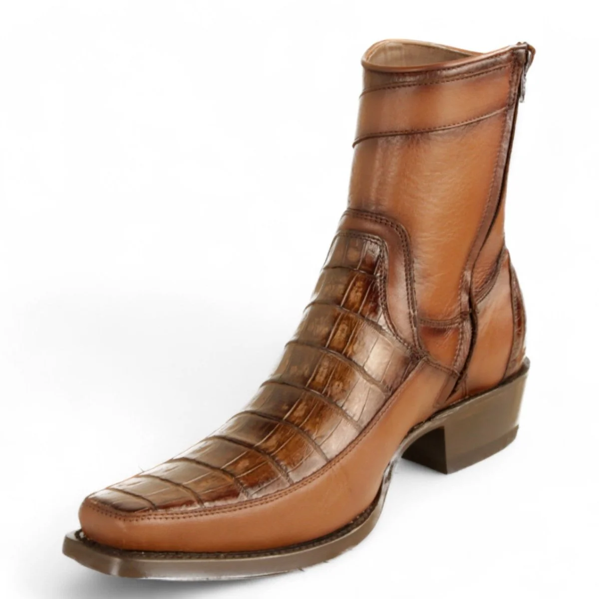 Botas Cortas de Caiman y Piel Original Punta Europea Color Cafe Difuminado - Los Altos Boots - Imagen 3