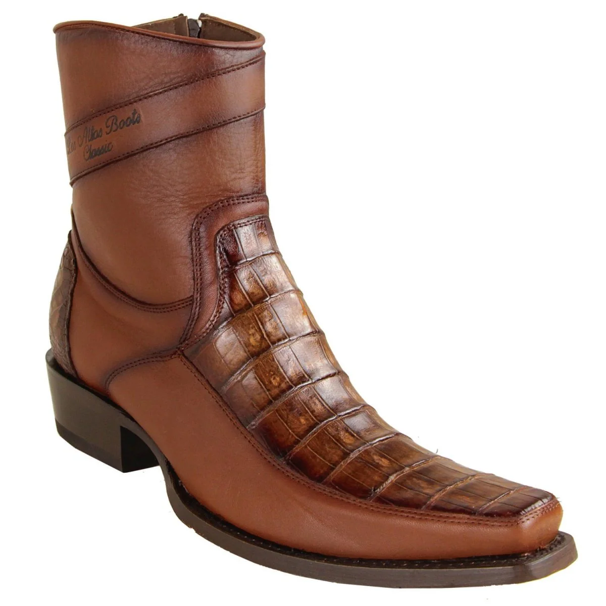 Botas Cortas de Caiman y Piel Original Punta Europea Color Cafe Difuminado - Los Altos Boots - Imagen 2