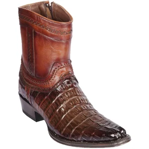 Botas Cortas de Cocodrilo Caiman Cola Original Punta Europea Color Cafe Difuminado - Los Altos Boots
