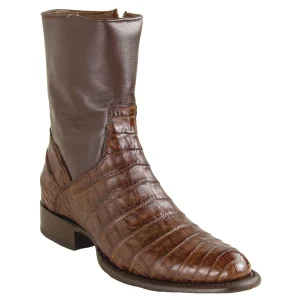 Botas Cortas de Cocodrilo Caiman Panza Original Punta Redonda Roper Color Cafe - Los Altos Boots