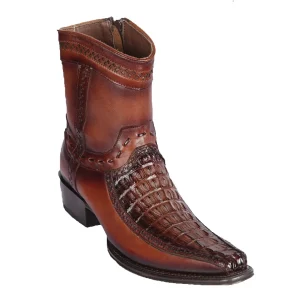 Botas Cortas de Cola de Caiman y Venado Original Punta Europea Color Cafe Difuminado - Los Altos Boots