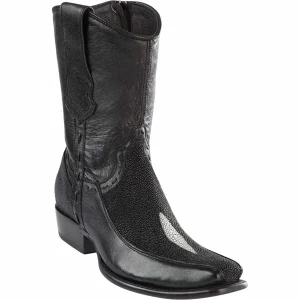 Botas Cortas de Mantarraya Original Perla Sencilla con Venado Punta Dubai Cuadrada Color Negro - Wild West Boots