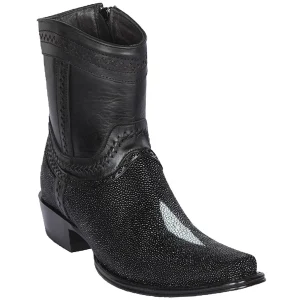 Botas Cortas de Mantarraya Original Perla Sencilla Punta Cuadrada Color Negro - Los Altos Boots