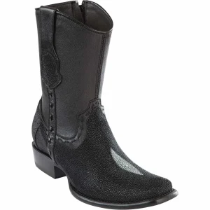 Botas Cortas de Mantarraya Original Perla Sencilla Punta Dubai Cuadrada Color Negro - Wild West Boots