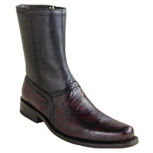 Botas Cortas de Panza de Avestruz Original Punta Oval Color Negro Rojizo - Los Altos Boots