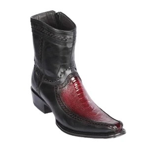 Botas Cortas de Pata de Avestruz Original Punta Europea Color Vino Difuminado - Los Altos Boots