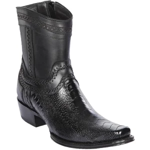 Botas Cortas de Pata de Avestruz Punta Europea Color Negro - Los Altos Boots
