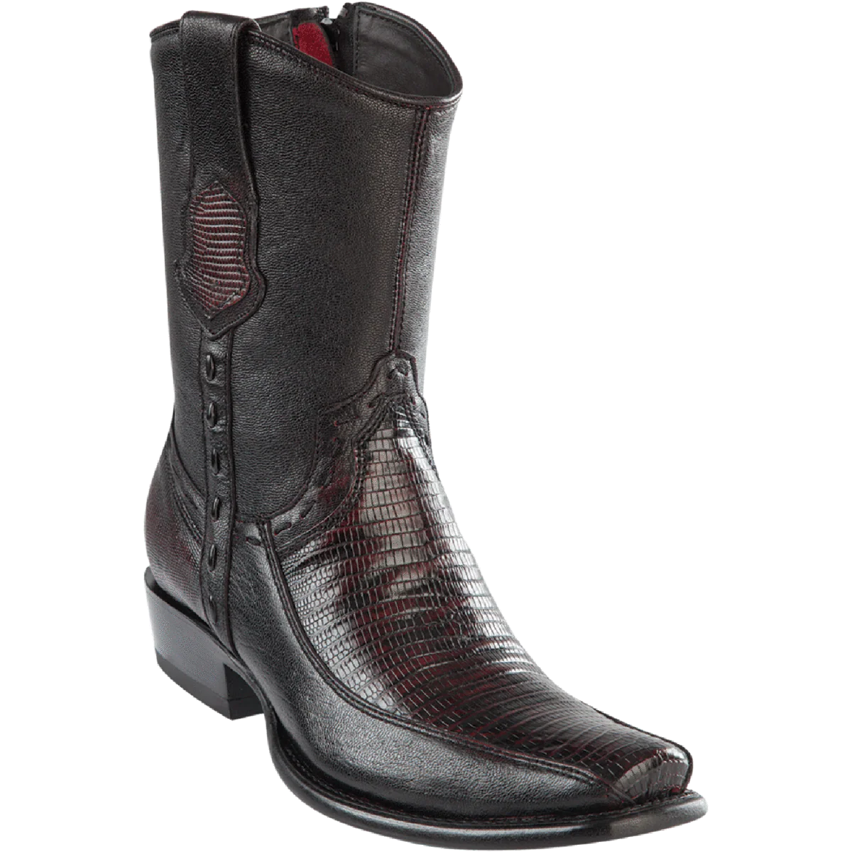 Botas Cortas de Armadillo con Venado Original Punta Dubai Color Negro Rojizo - Wild West Boots