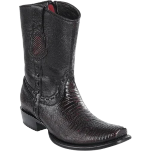 Botas Cortas de Armadillo Original Punta Dubai Cuadrada Color Negro Rojizo - Wild West Boots