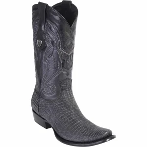 Botas de Armadillo Lizard Original Dubai Punta Cuadrada Color Negro Lijado - Wild West Boots